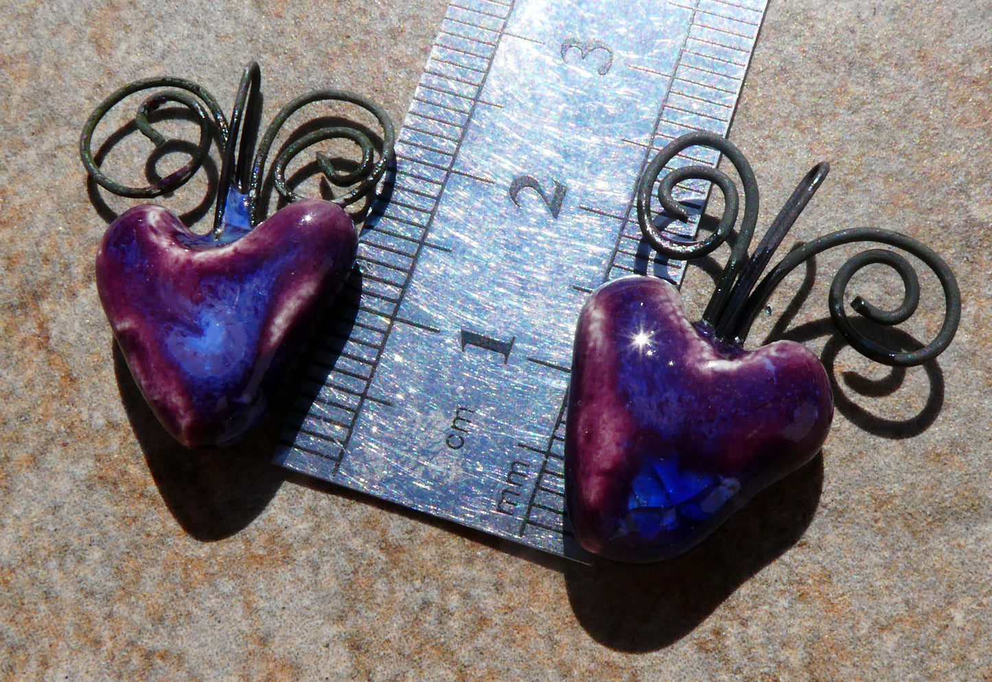 Ceramic Curly Wire Heart Charms - Royal Fantasy