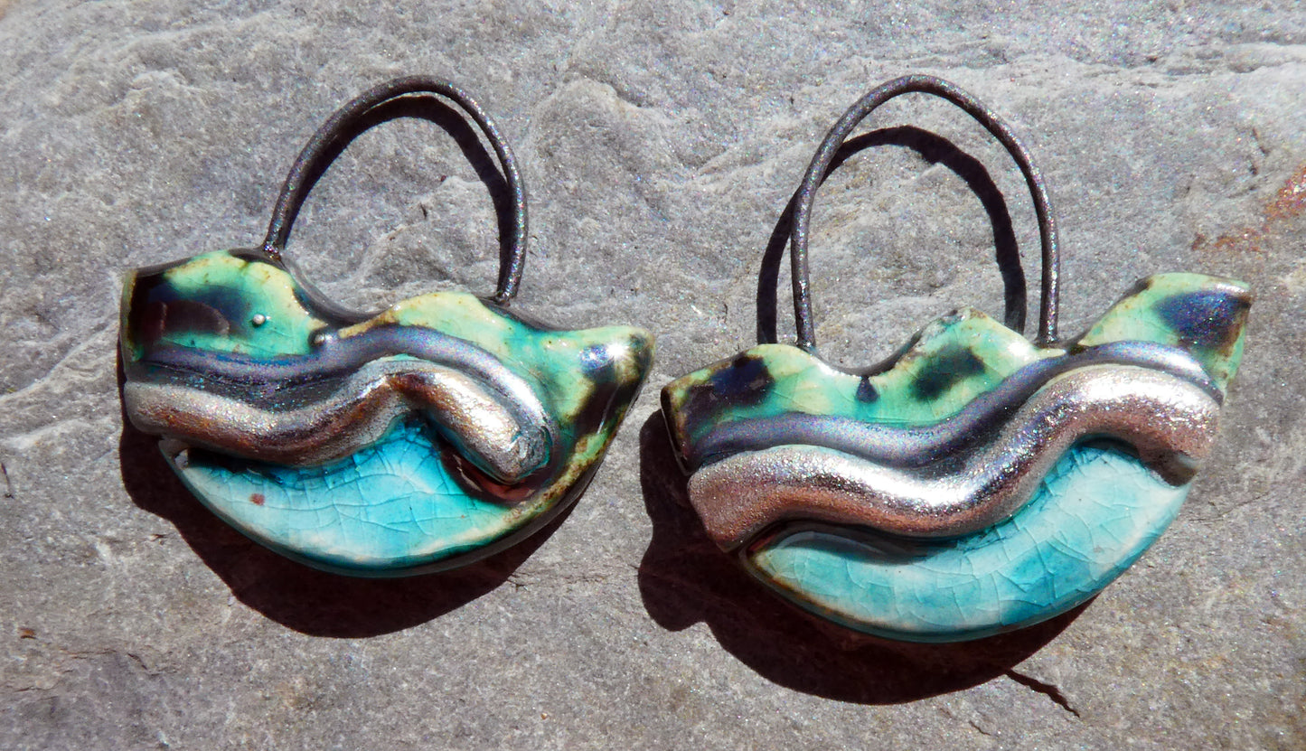 Ceramic Silver Wave Charms - #4