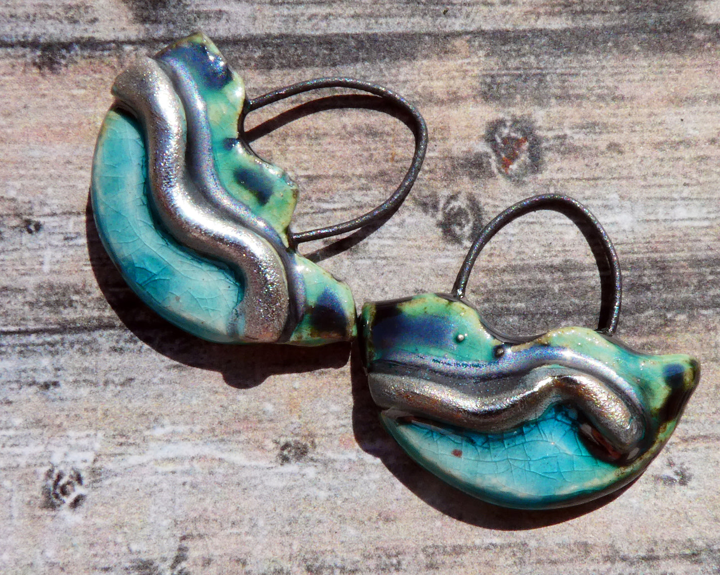 Ceramic Silver Wave Charms - #4