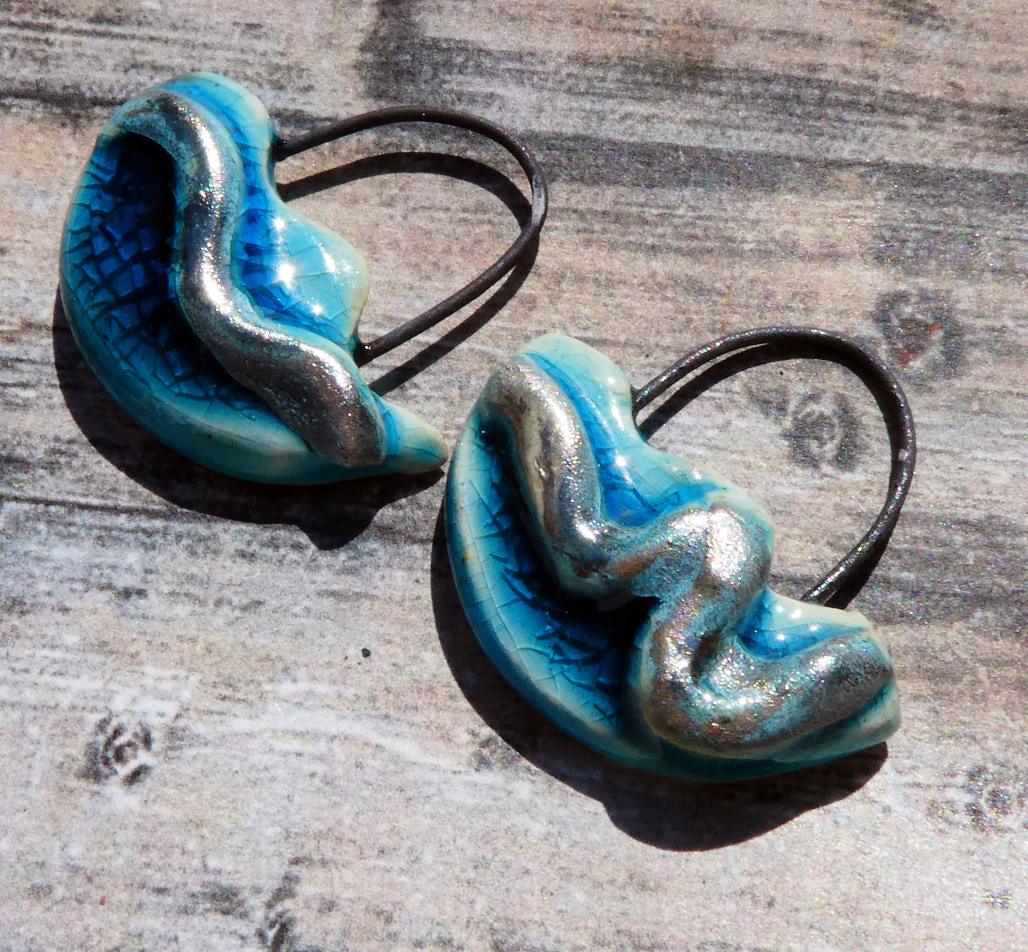 Ceramic Silver Wave Charms - #8