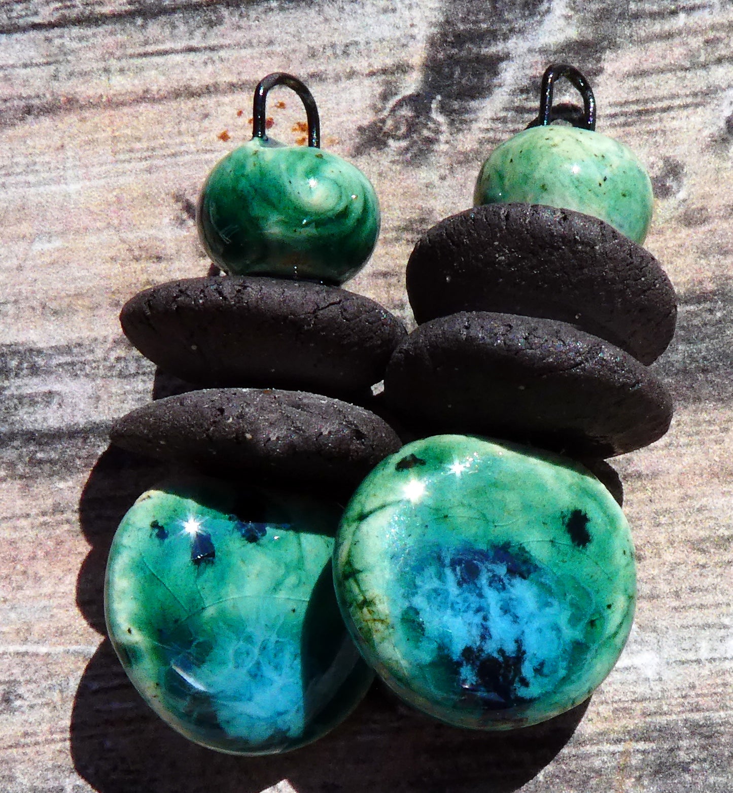 Ceramic Disc Stack Charms - Emerald Mist