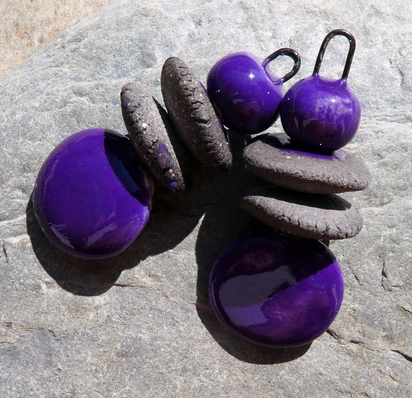 Ceramic Disc Stack Charms - Dark Purple