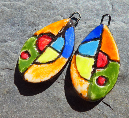 Ceramic Sgraffito Teardrop Earring Charms #1