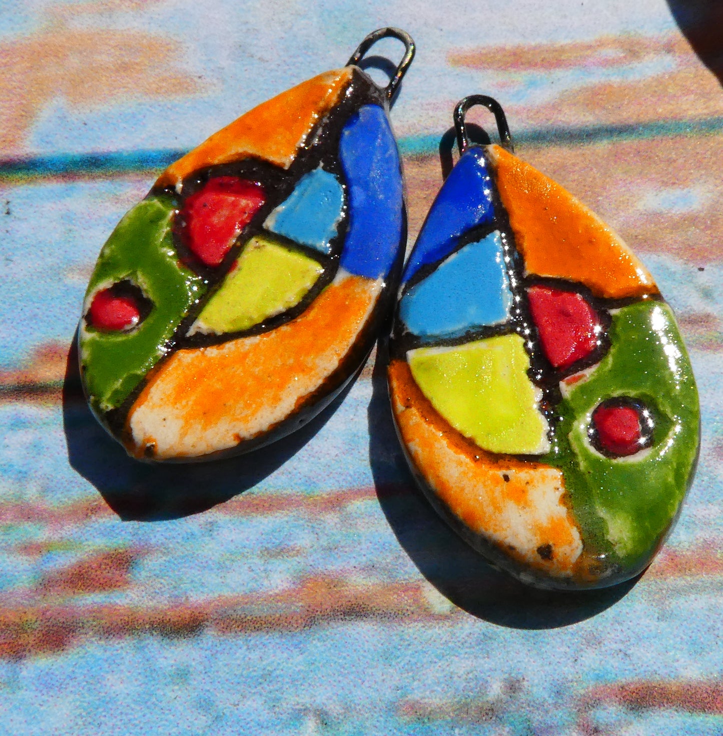 Ceramic Sgraffito Teardrop Earring Charms #1