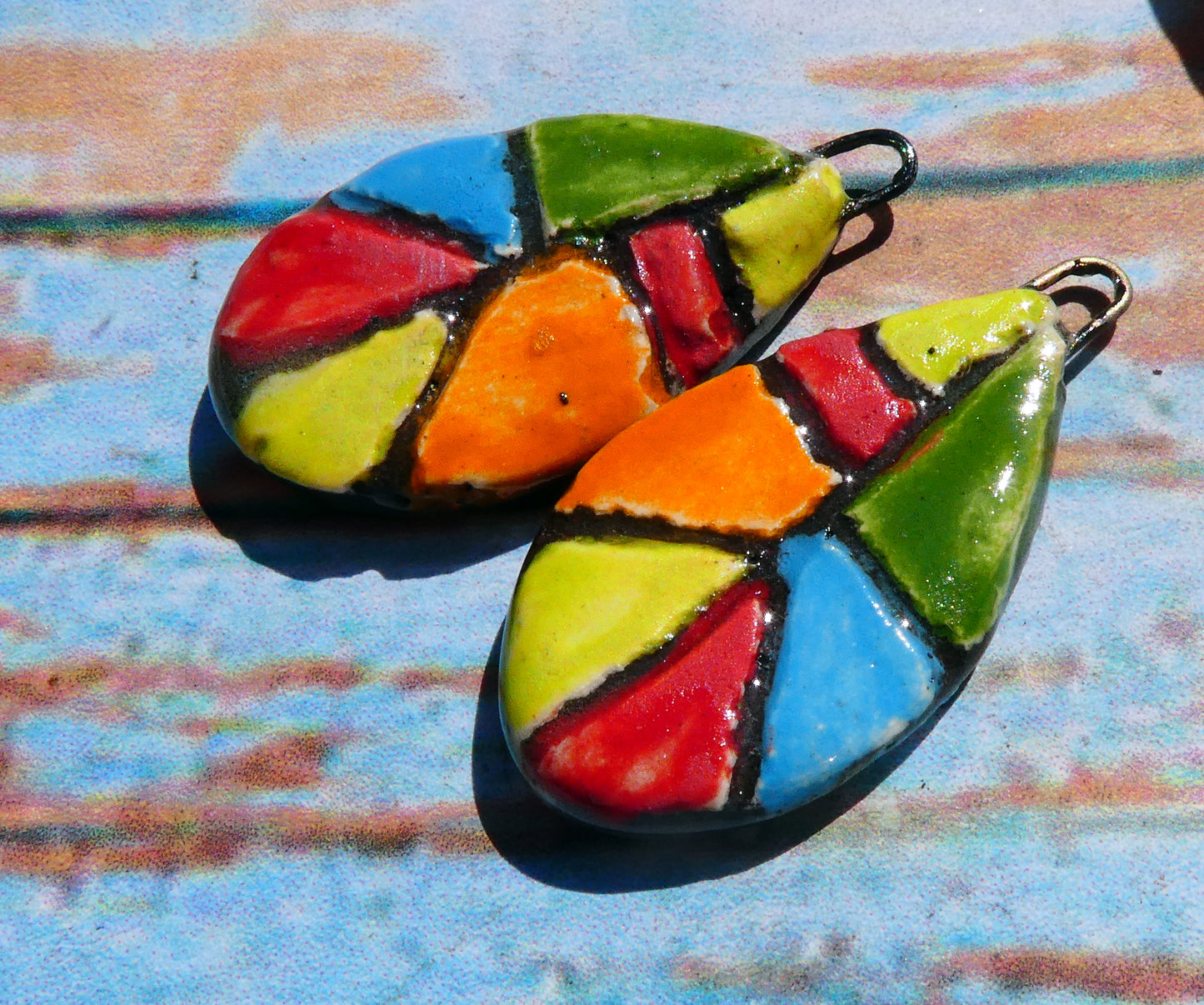 Ceramic Sgraffito Teardrop Earring Charms #2