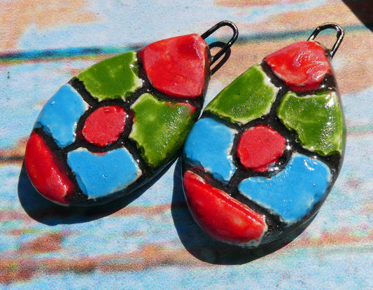 Ceramic Sgraffito Teardrop Earring Charms #3