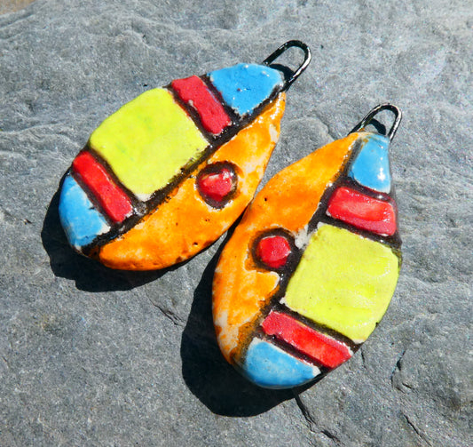Ceramic Sgraffito Teardrop Earring Charms #4
