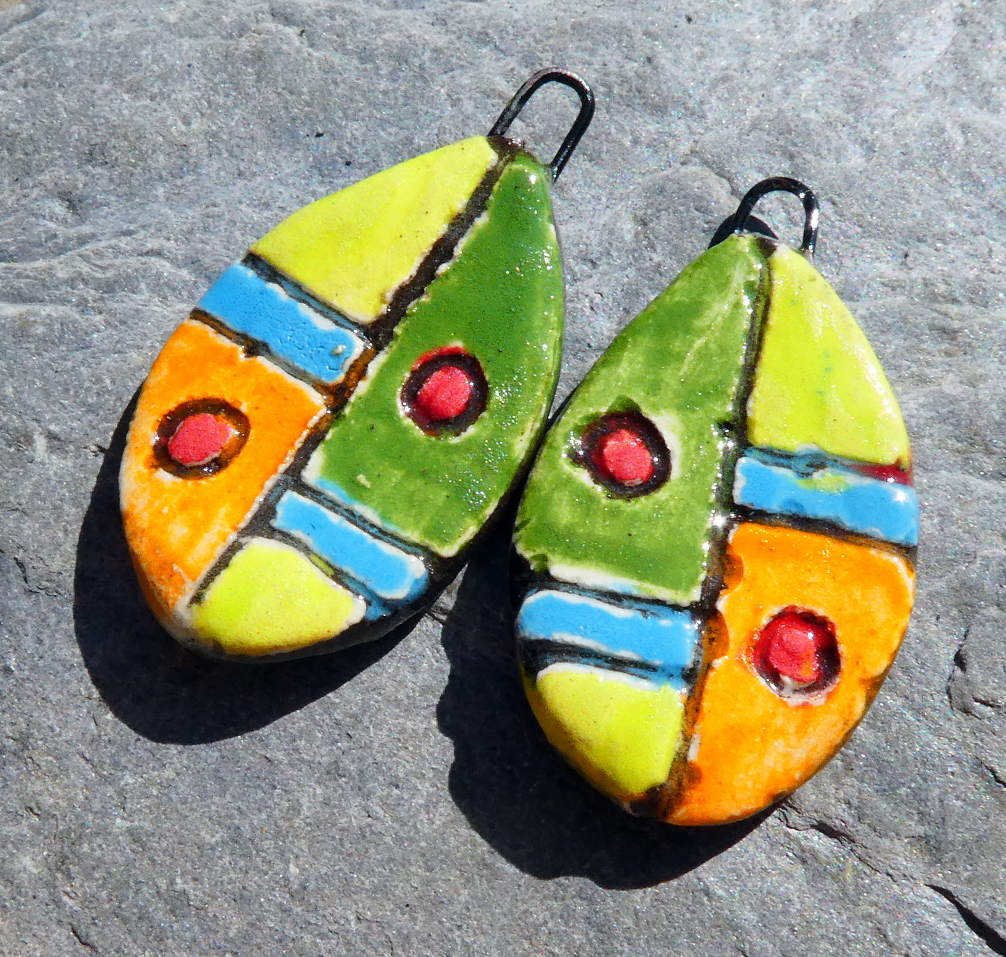 Ceramic Sgraffito Teardrop Earring Charms #5