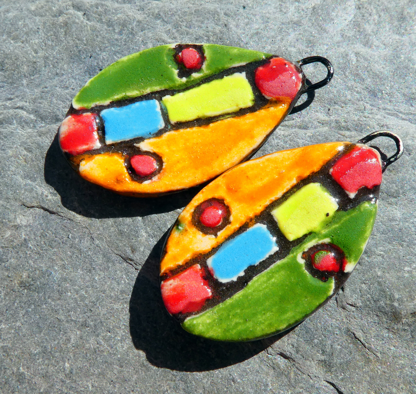 Ceramic Sgraffito Teardrop Earring Charms #6