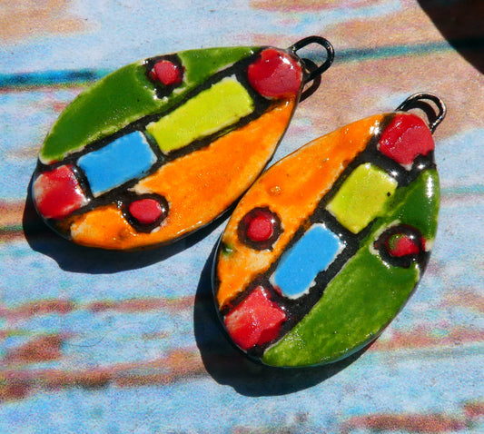 Ceramic Sgraffito Teardrop Earring Charms #6