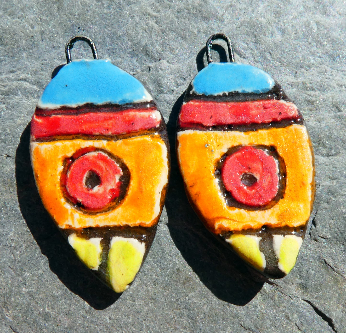 Ceramic Sgraffito Leaf Earring Charms #1