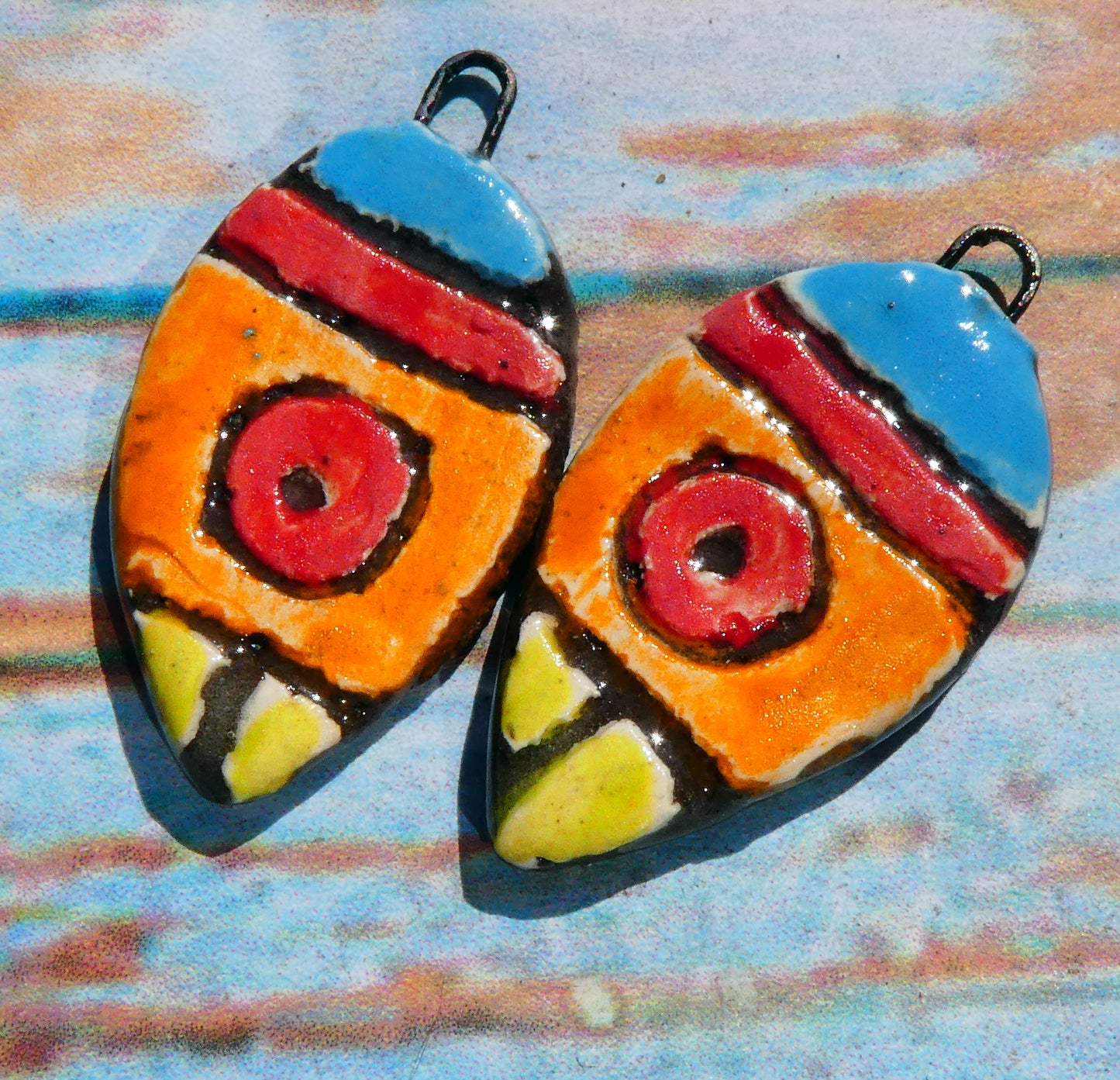 Ceramic Sgraffito Leaf Earring Charms #1