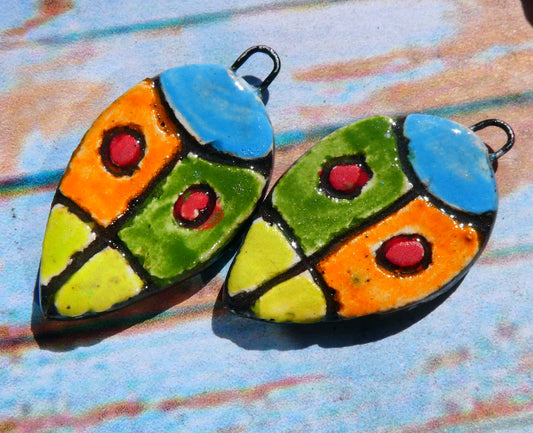 Ceramic Sgraffito Leaf Earring Charms #3