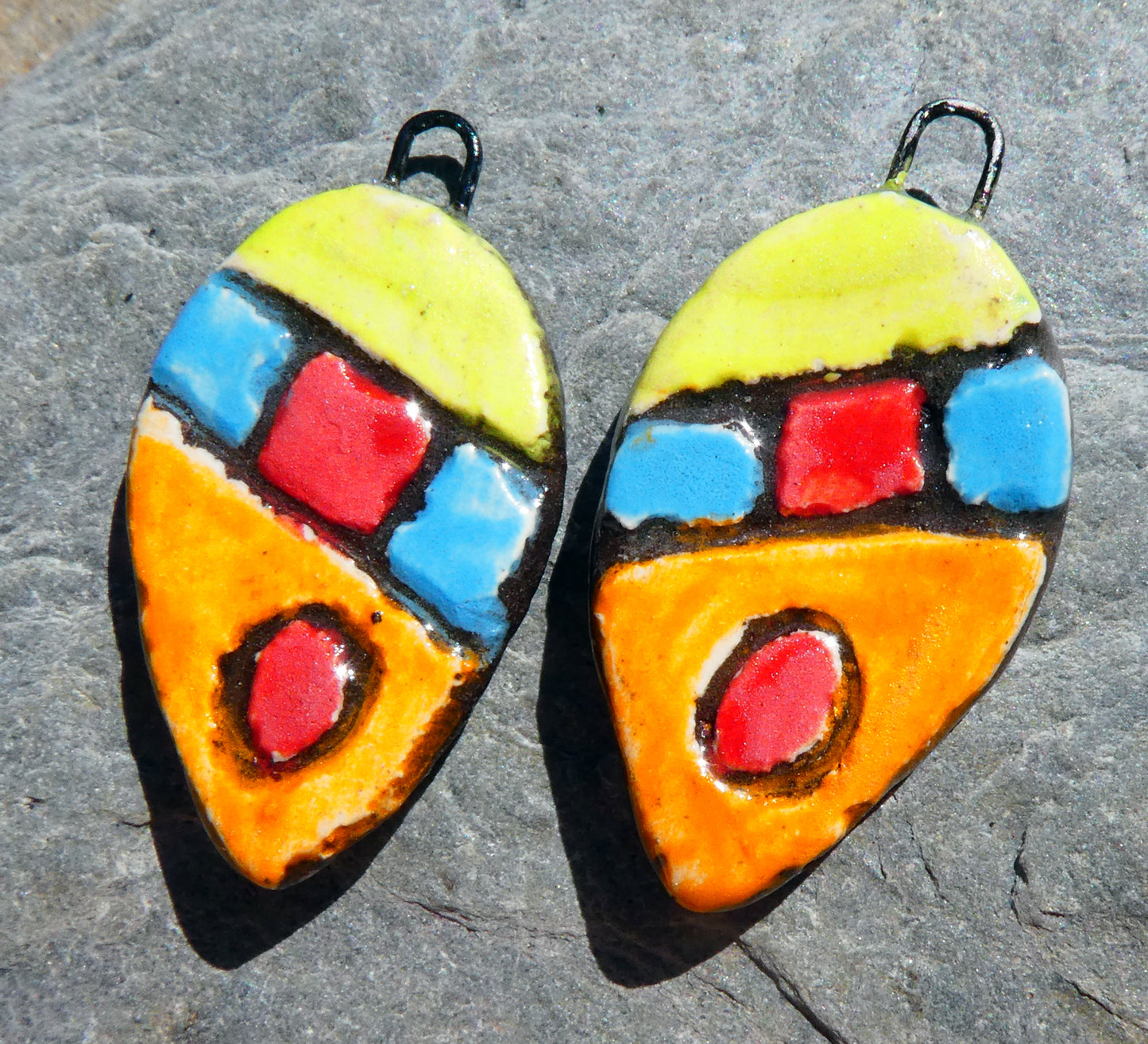 Ceramic Sgraffito Leaf Earring Charms #4