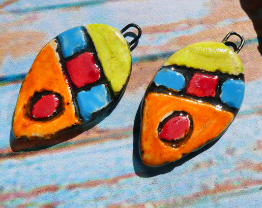 Ceramic Sgraffito Leaf Earring Charms #4