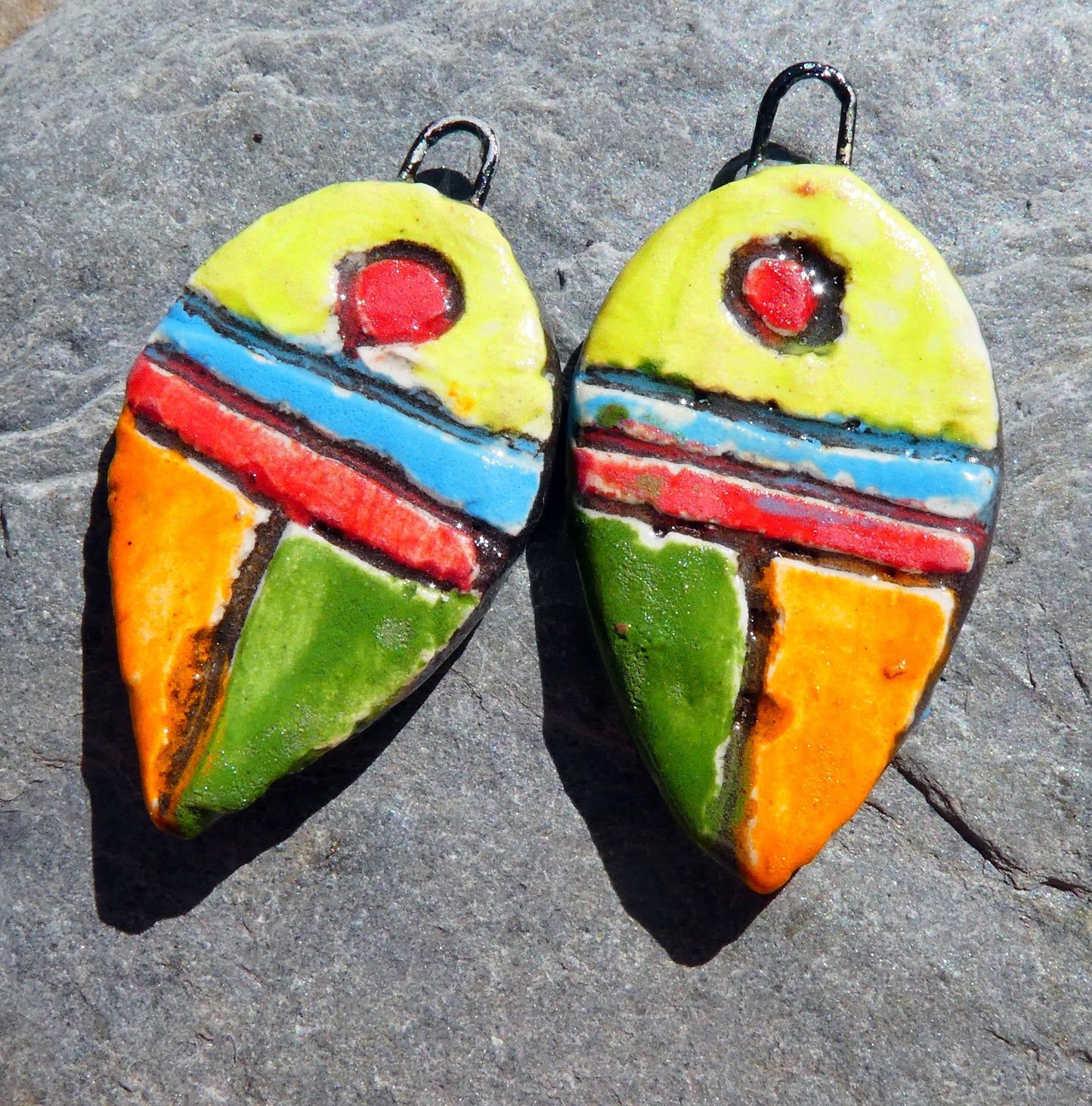 Ceramic Sgraffito Leaf Earring Charms #5