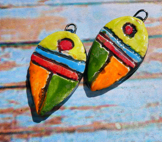Ceramic Sgraffito Leaf Earring Charms #5