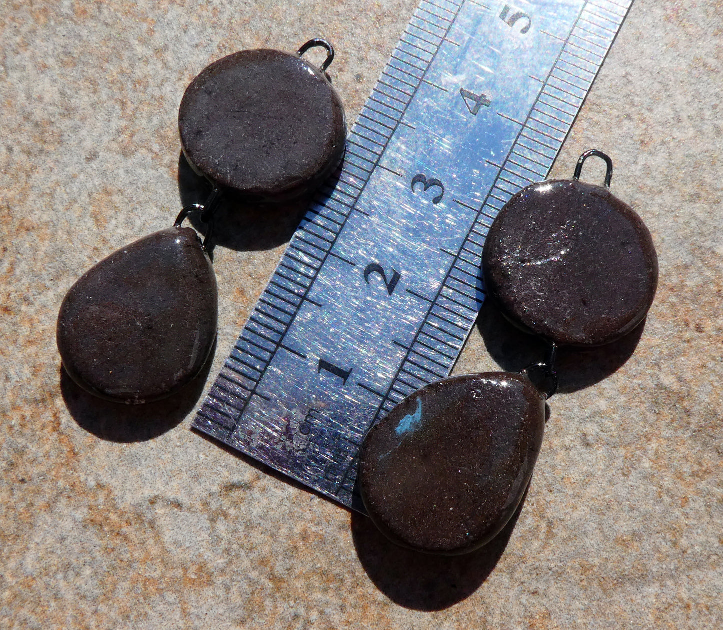 Ceramic Sgraffito Disc and Teardrop Dangles #5