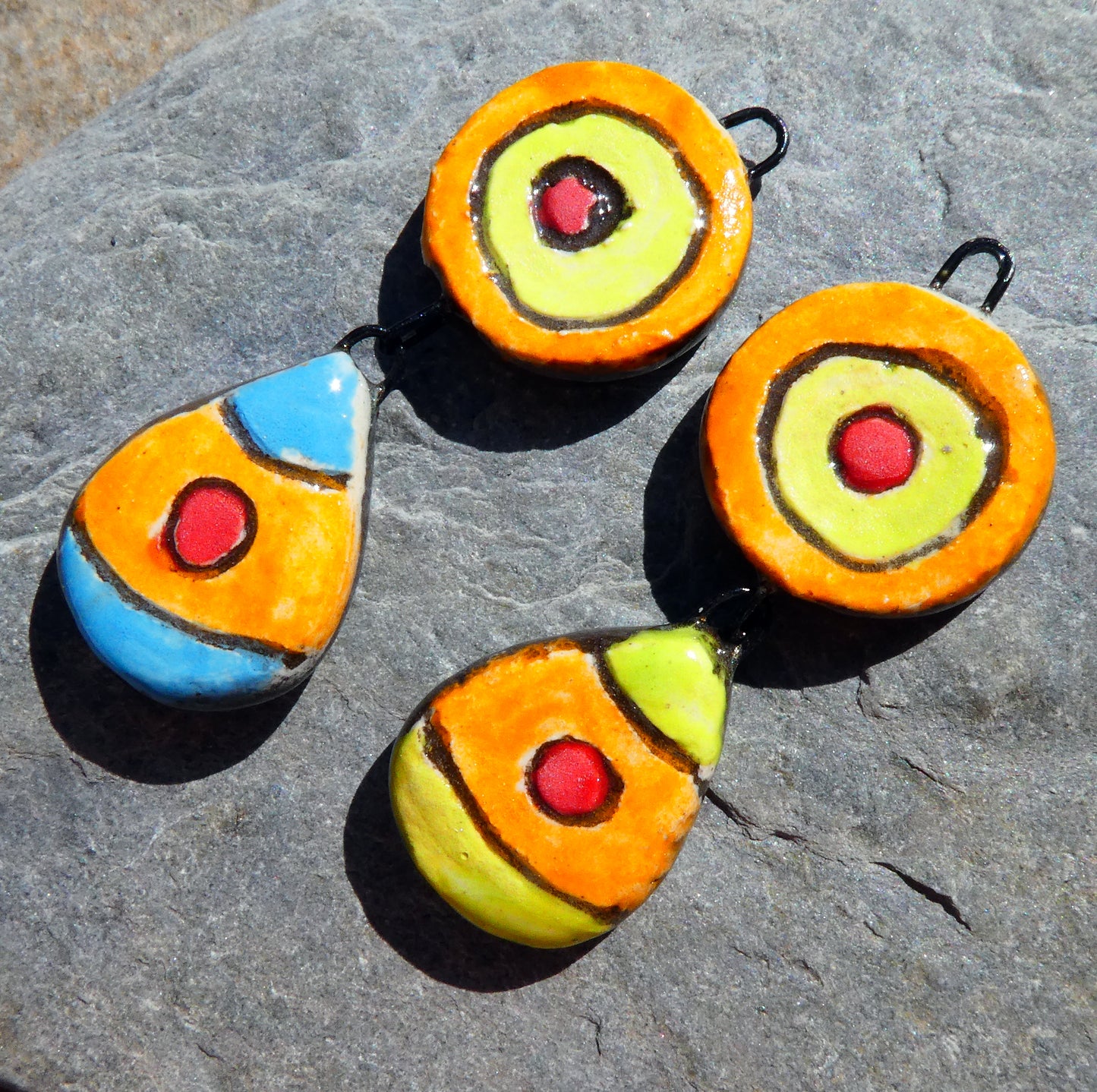 Ceramic Sgraffito Disc and Teardrop Dangles #2