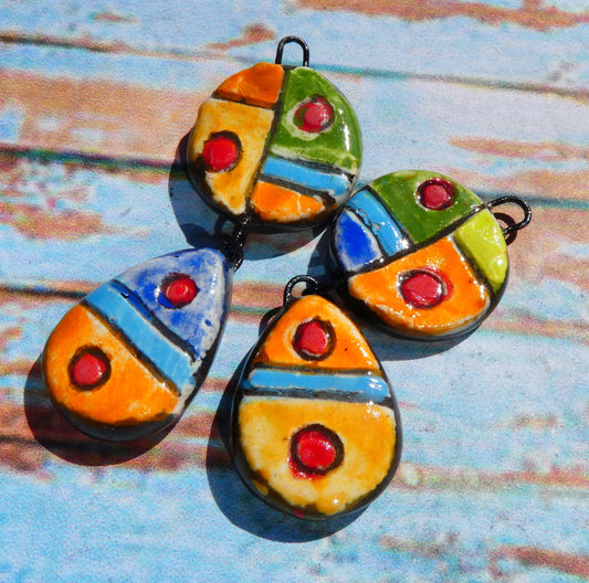 Ceramic Sgraffito Disc and Teardrop Dangles #3