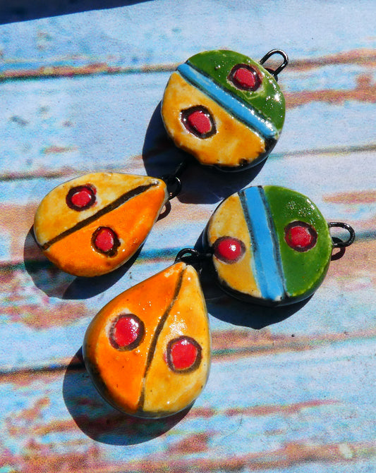 Ceramic Sgraffito Disc and Teardrop Dangles #5