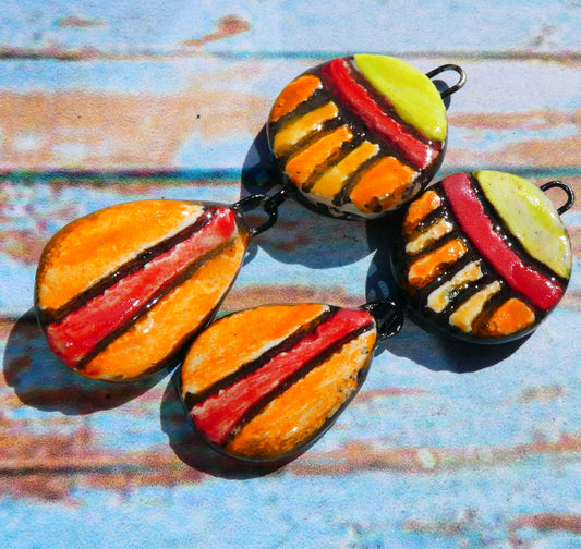 Ceramic Sgraffito Disc and Teardrop Dangles #6