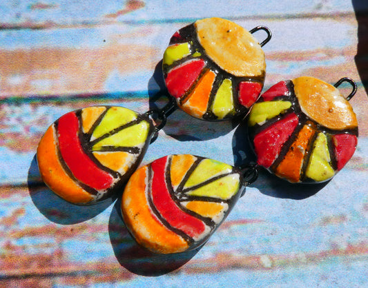 Ceramic Sgraffito Disc and Teardrop Dangles #7