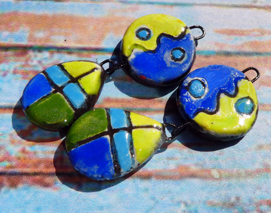 Ceramic Sgraffito Disc and Teardrop Dangles #10