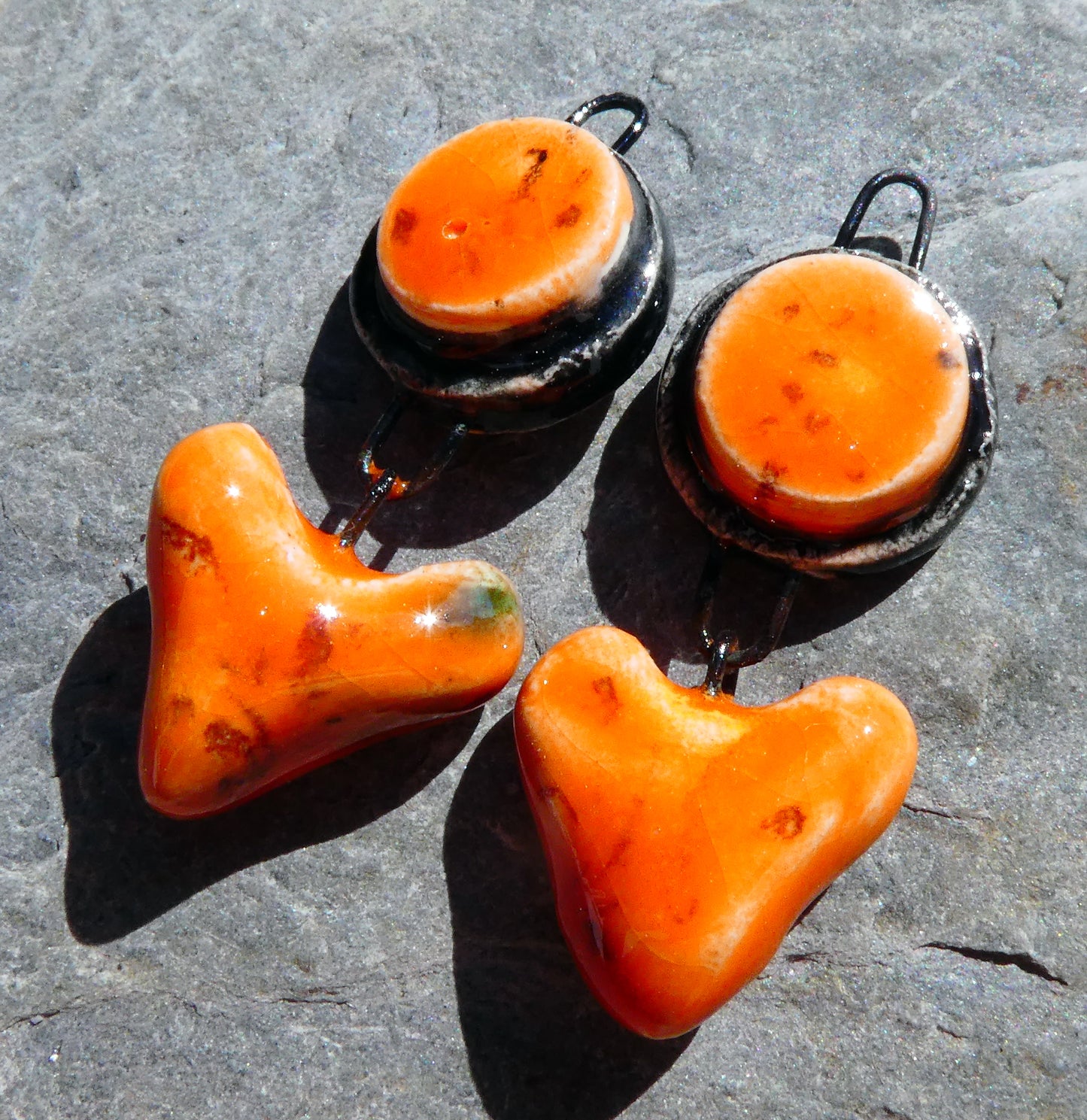 Ceramic Moulded Disc and Heart Dangles - Wildfire