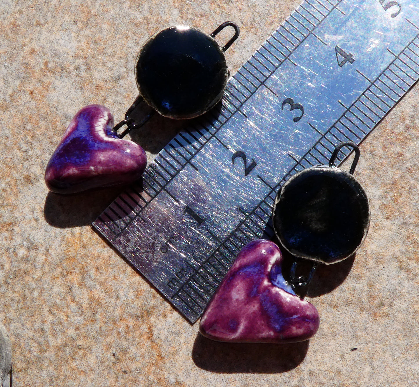 Ceramic Moulded Disc and Heart Dangles - Royal Fantasy