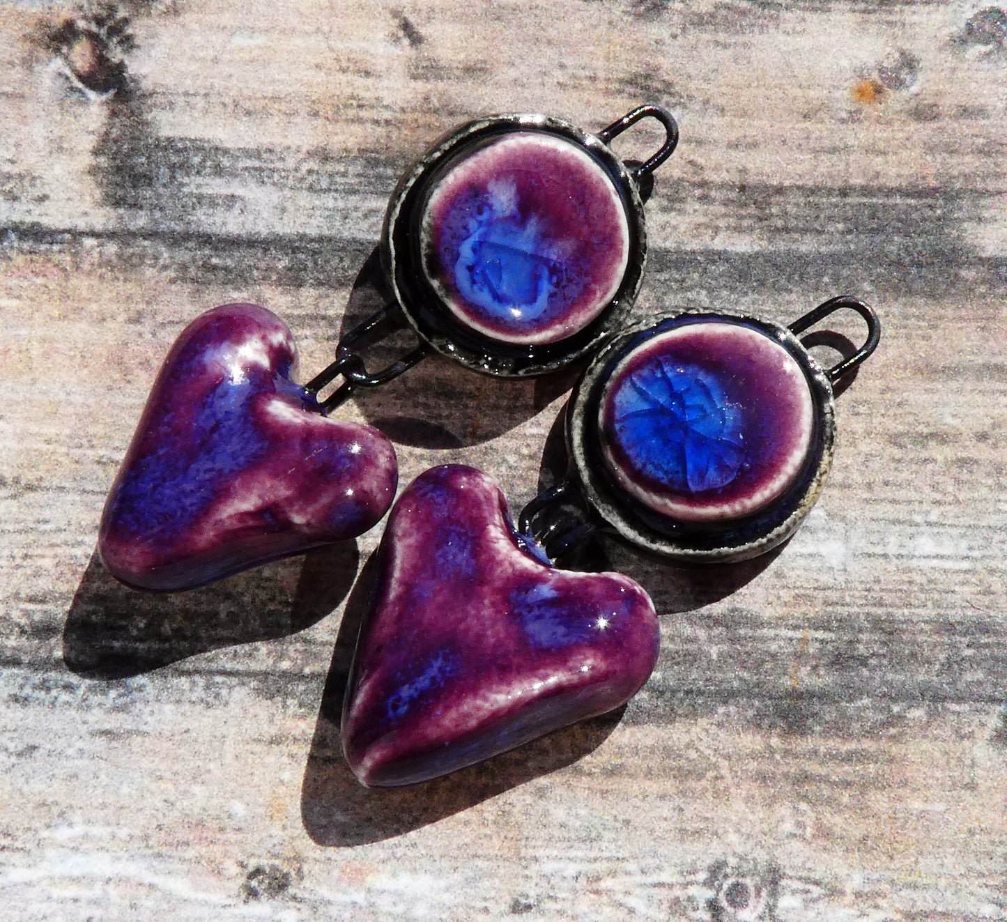 Ceramic Moulded Disc and Heart Dangles - Royal Fantasy