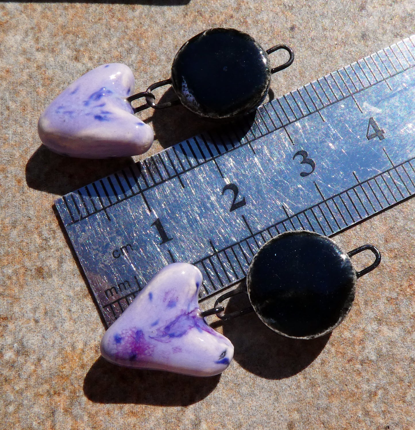 Ceramic Moulded Disc and Heart Dangles - Purple Reign