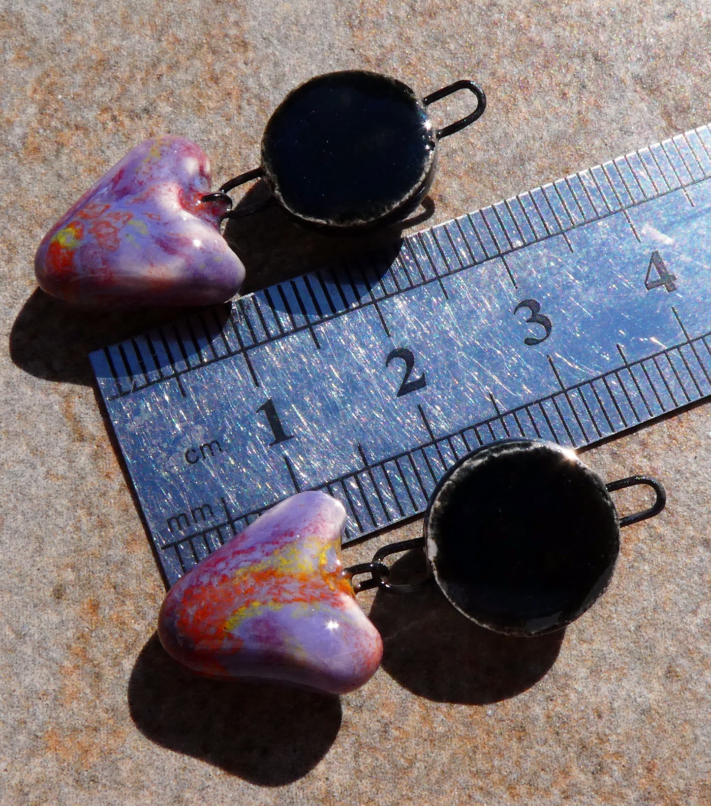 Ceramic Moulded Disc and Heart Dangles - Floral Fantasy