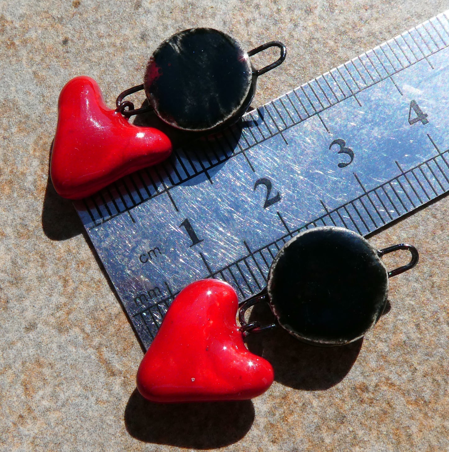 Ceramic Moulded Disc and Heart Dangles - Red