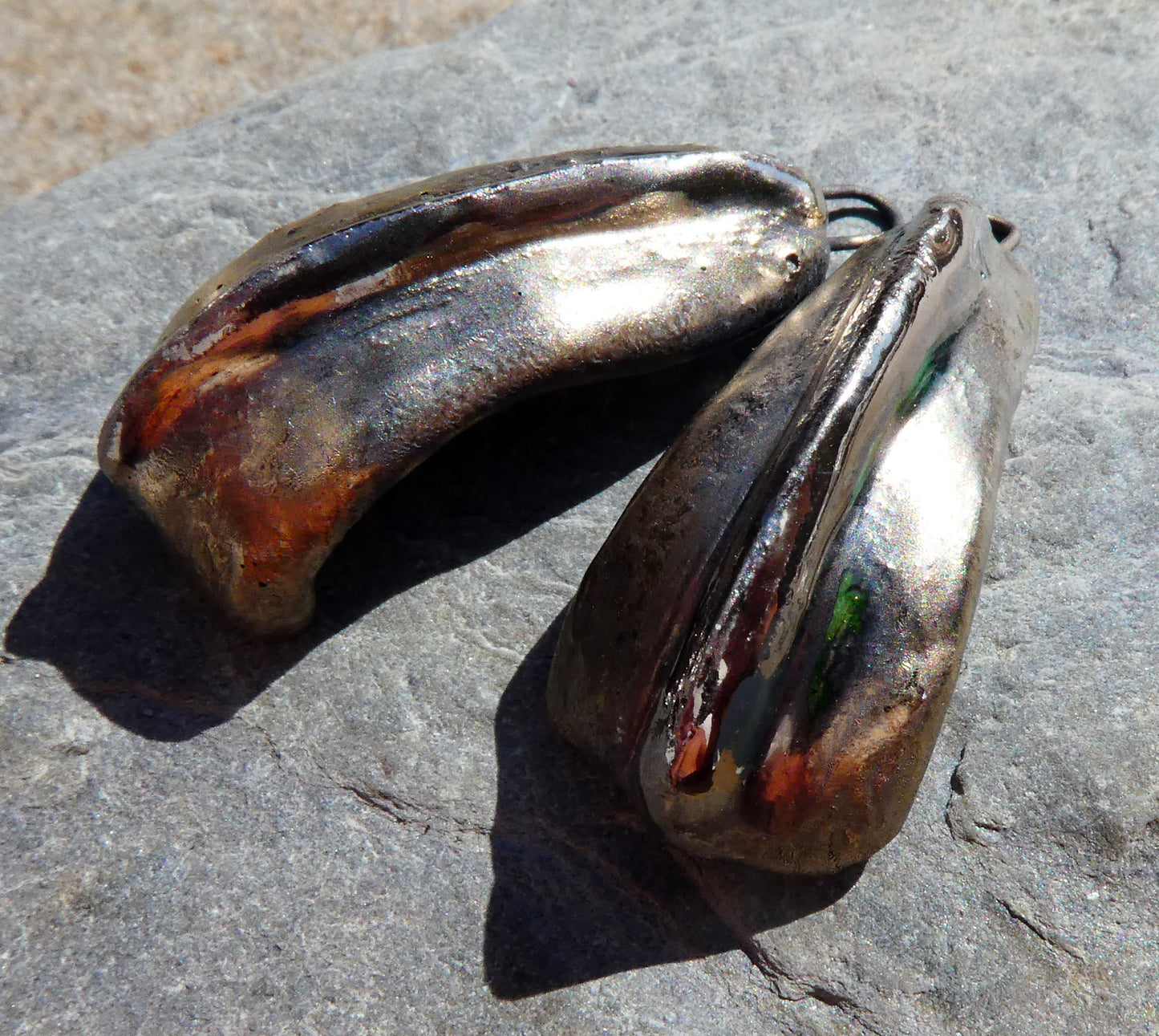 Ceramic Synclastic Scoop Charms - Bronze and Platinum