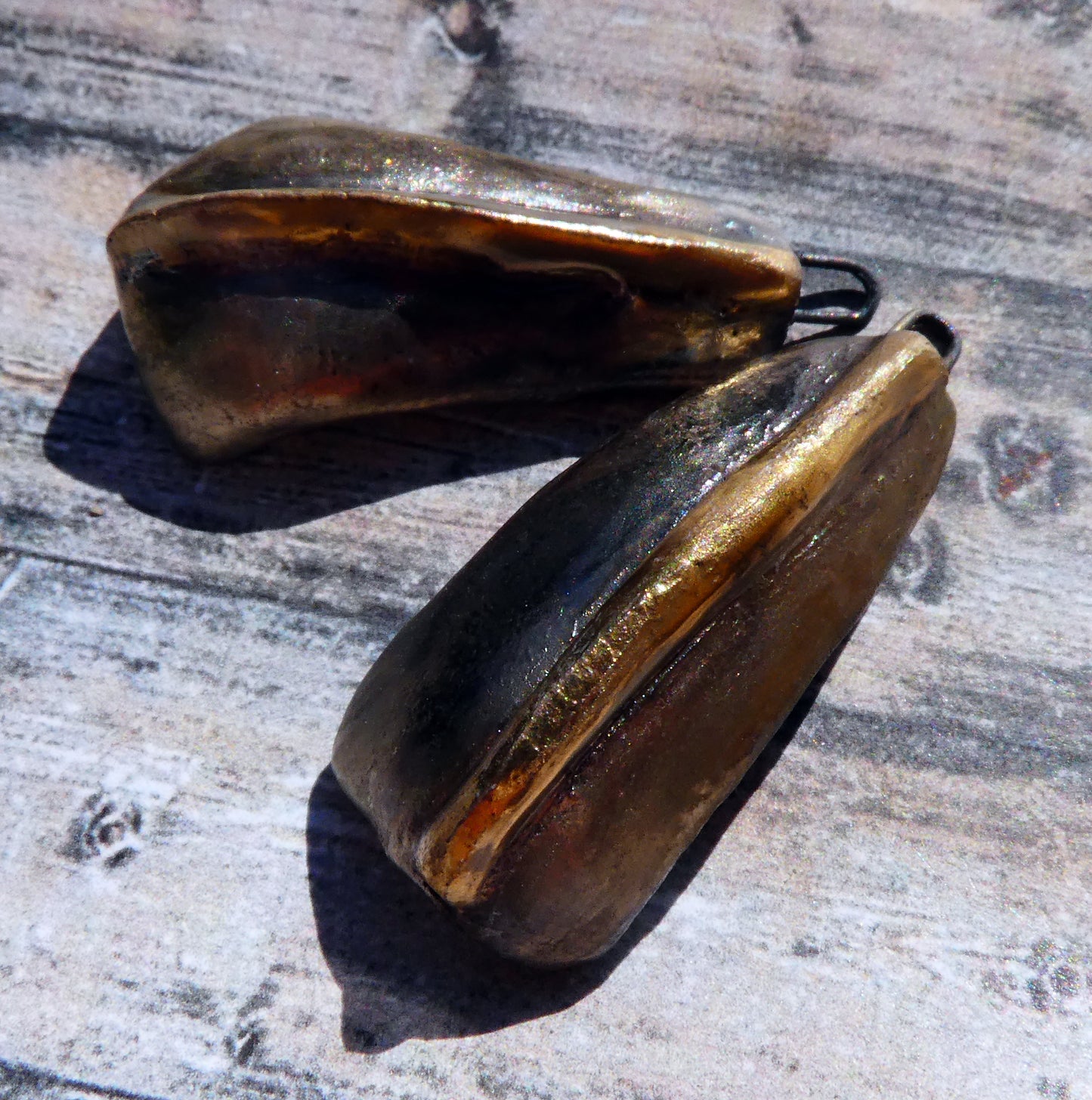 Ceramic Synclastic Scoop Charms - Bronze and Gold
