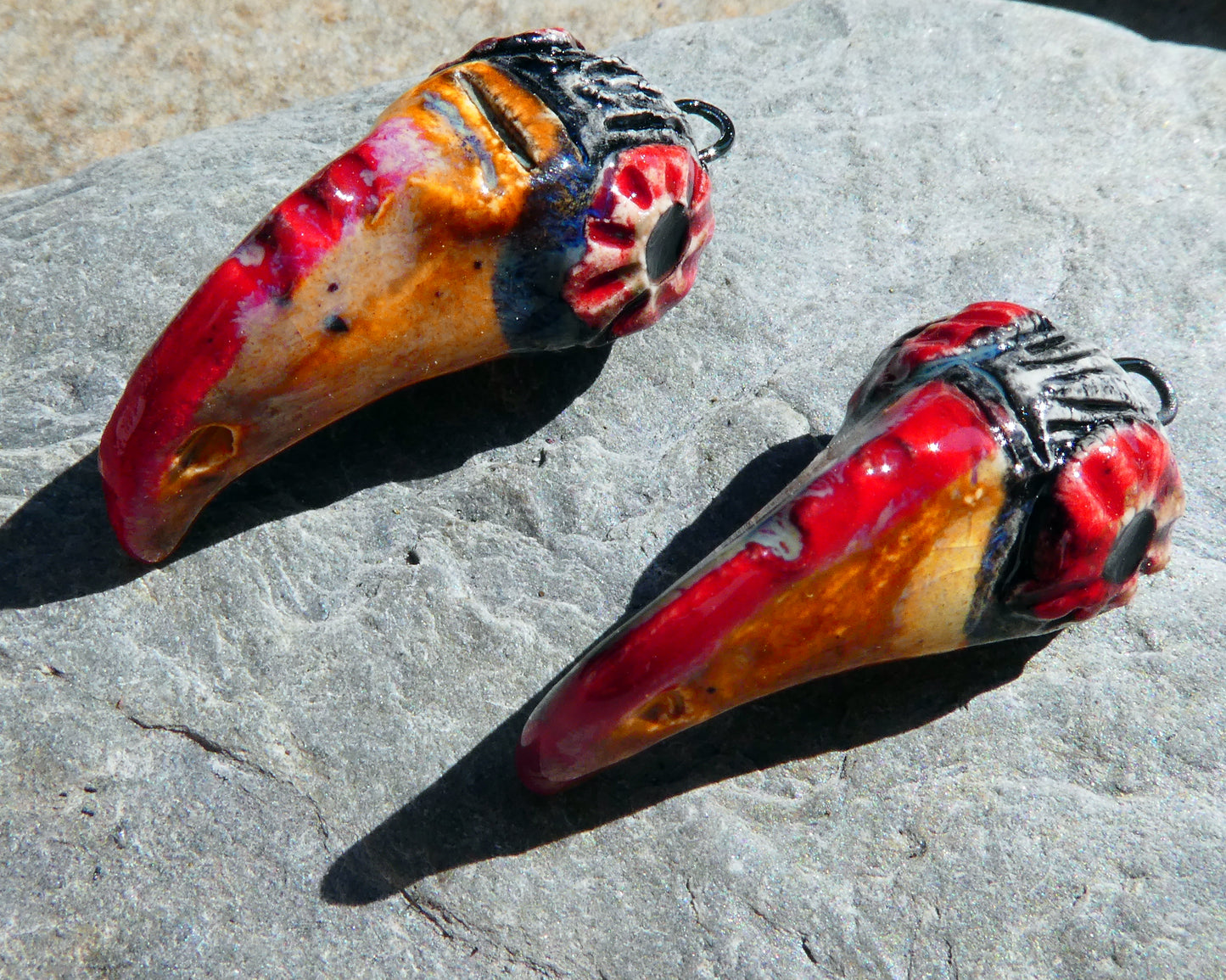 Ceramic Horny Bill Face Bird Charms