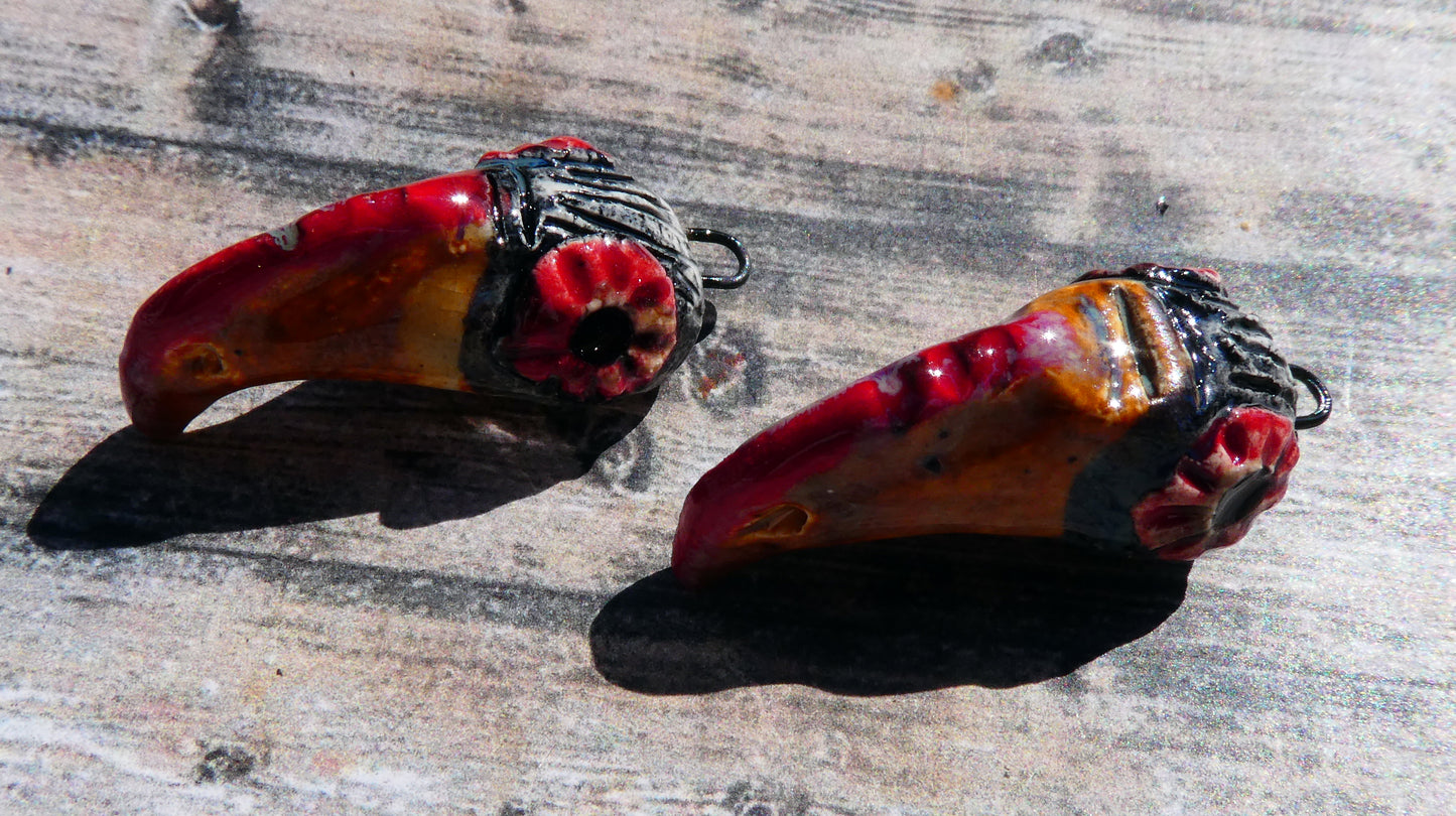 Ceramic Horny Bill Face Bird Charms