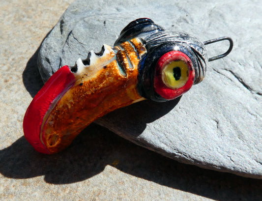 Ceramic Horny Bill Face Bird Pendant