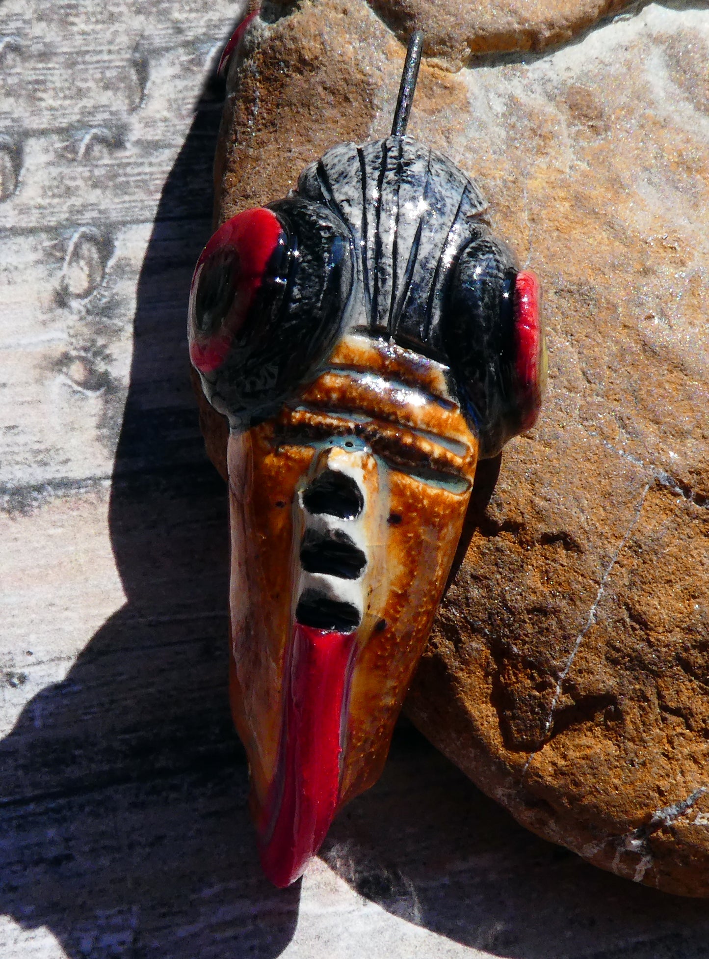Ceramic Horny Bill Face Bird Pendant