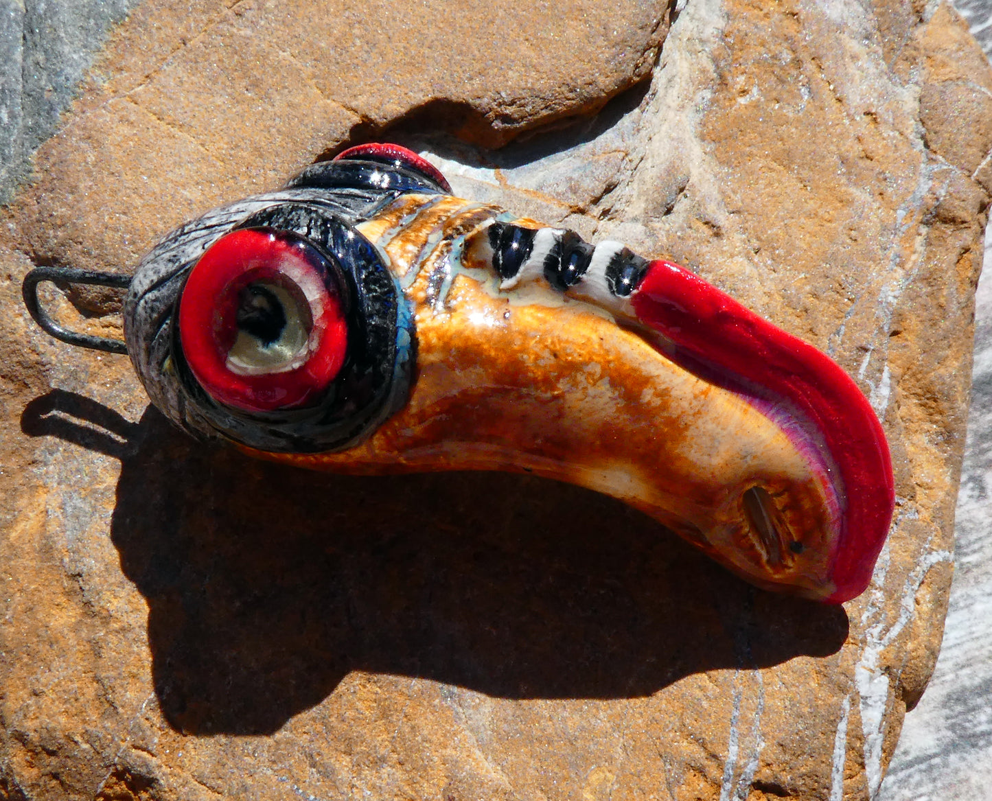Ceramic Horny Bill Face Bird Pendant