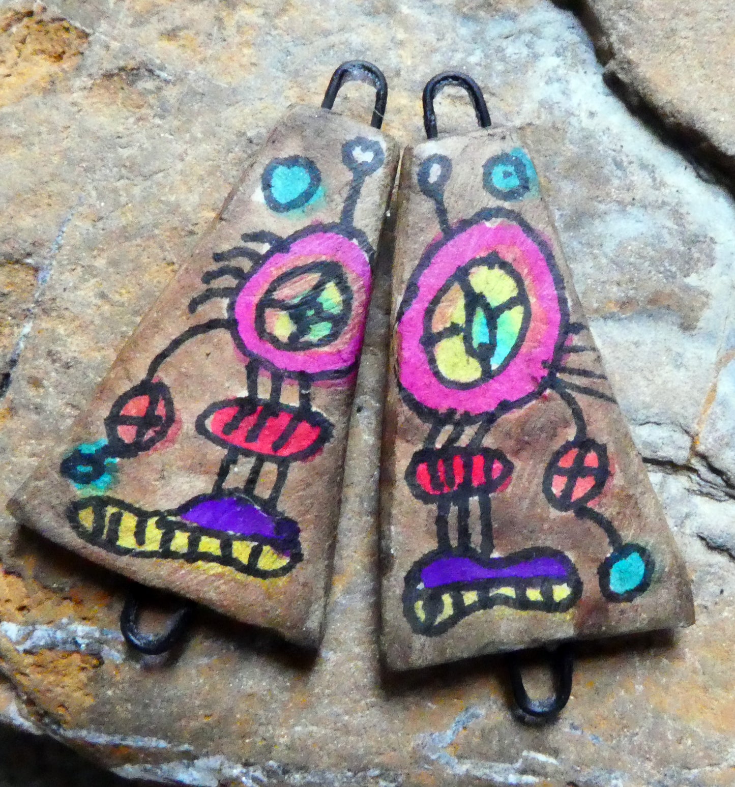 Ceramic Inky Wedge Earring Connectors #5