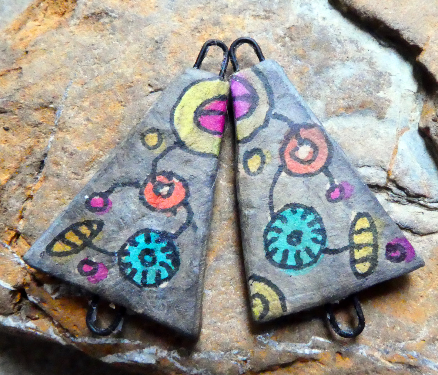 Ceramic Inky Wedge Earring Connectors #6