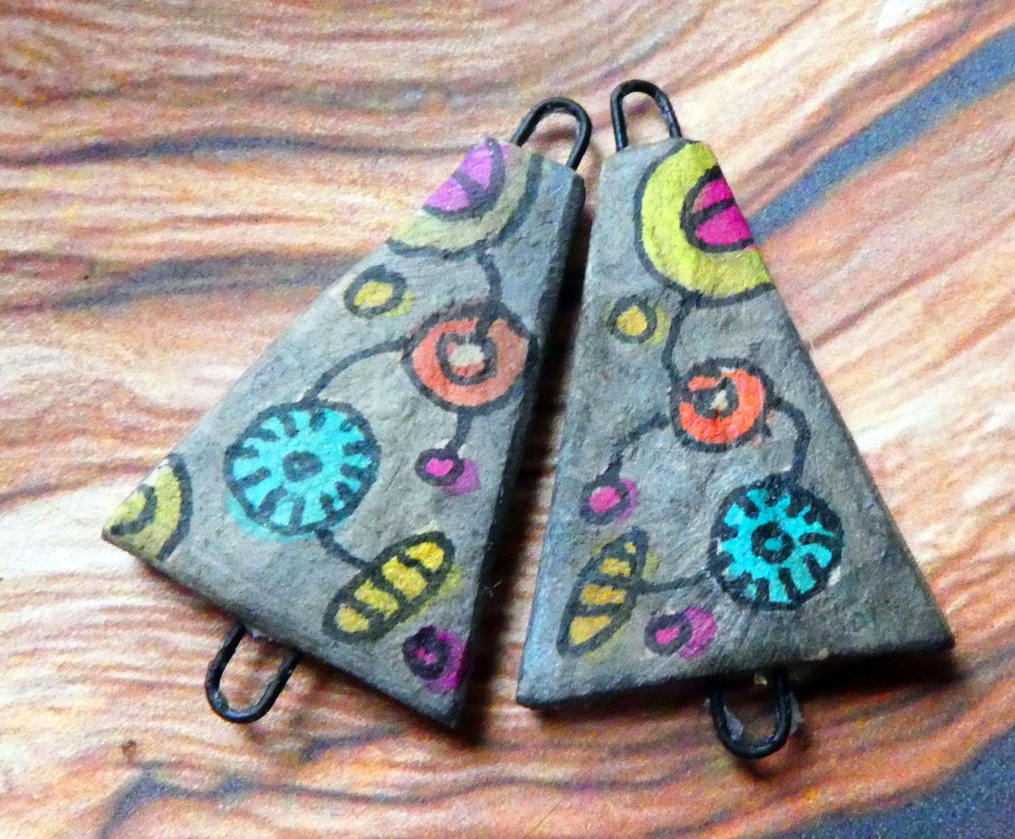 Ceramic Inky Wedge Earring Connectors #6
