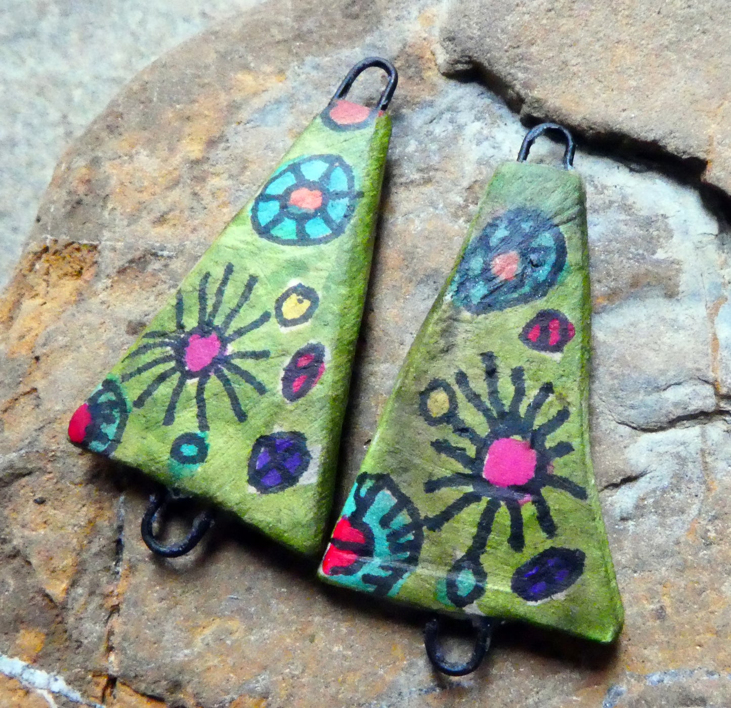 Ceramic Inky Wedge Earring Connectors #7