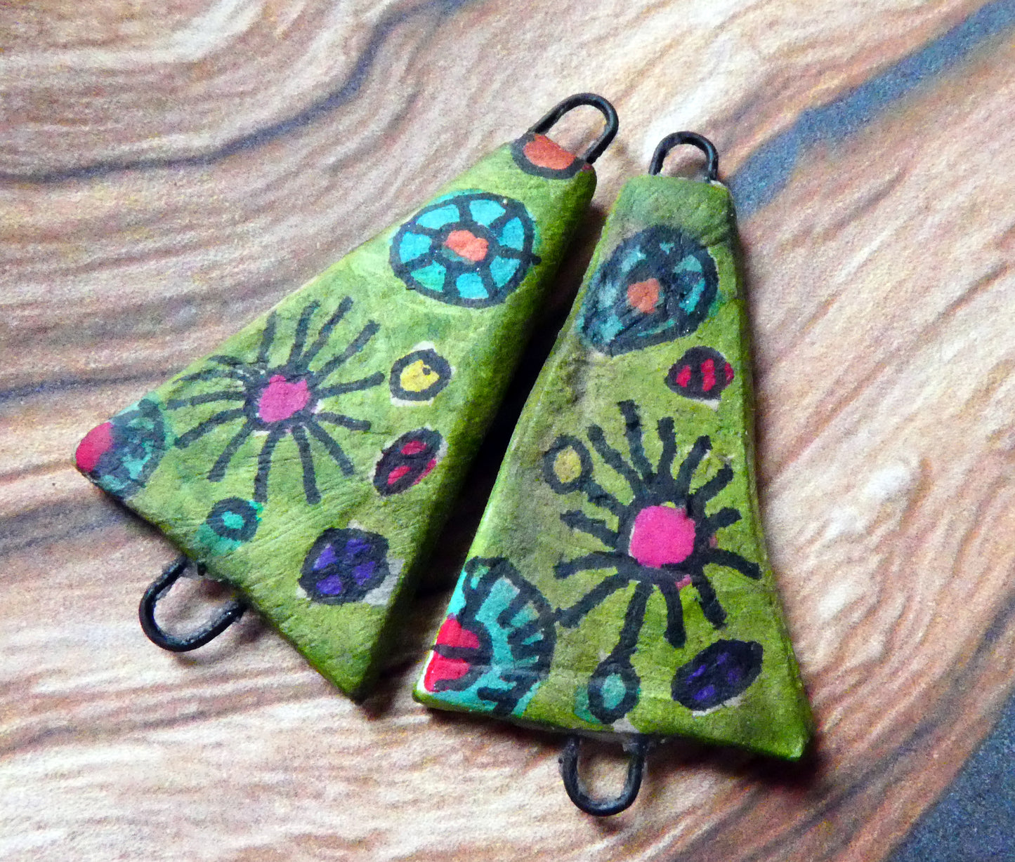 Ceramic Inky Wedge Earring Connectors #7