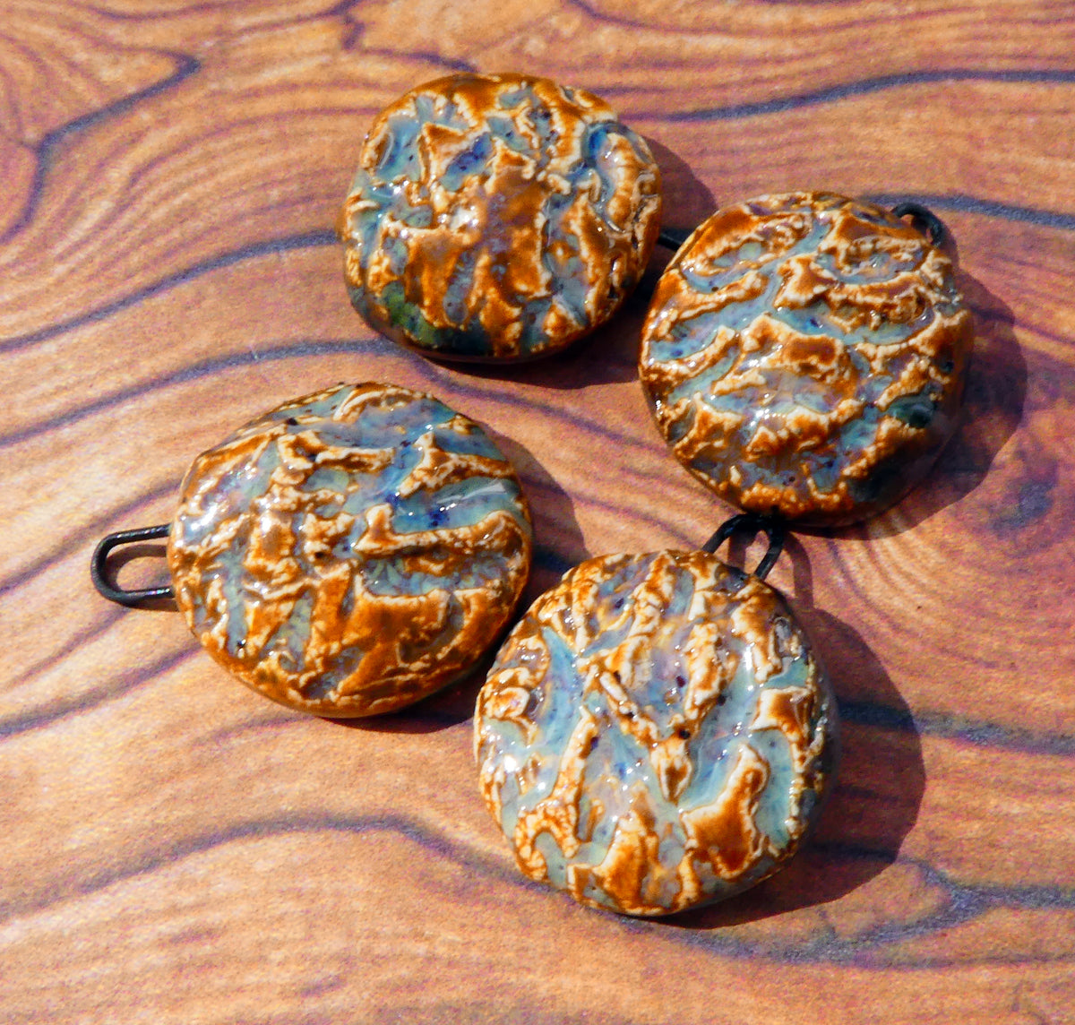 Ceramic Pine Cone Textured Disc Charms - Amber Ash
