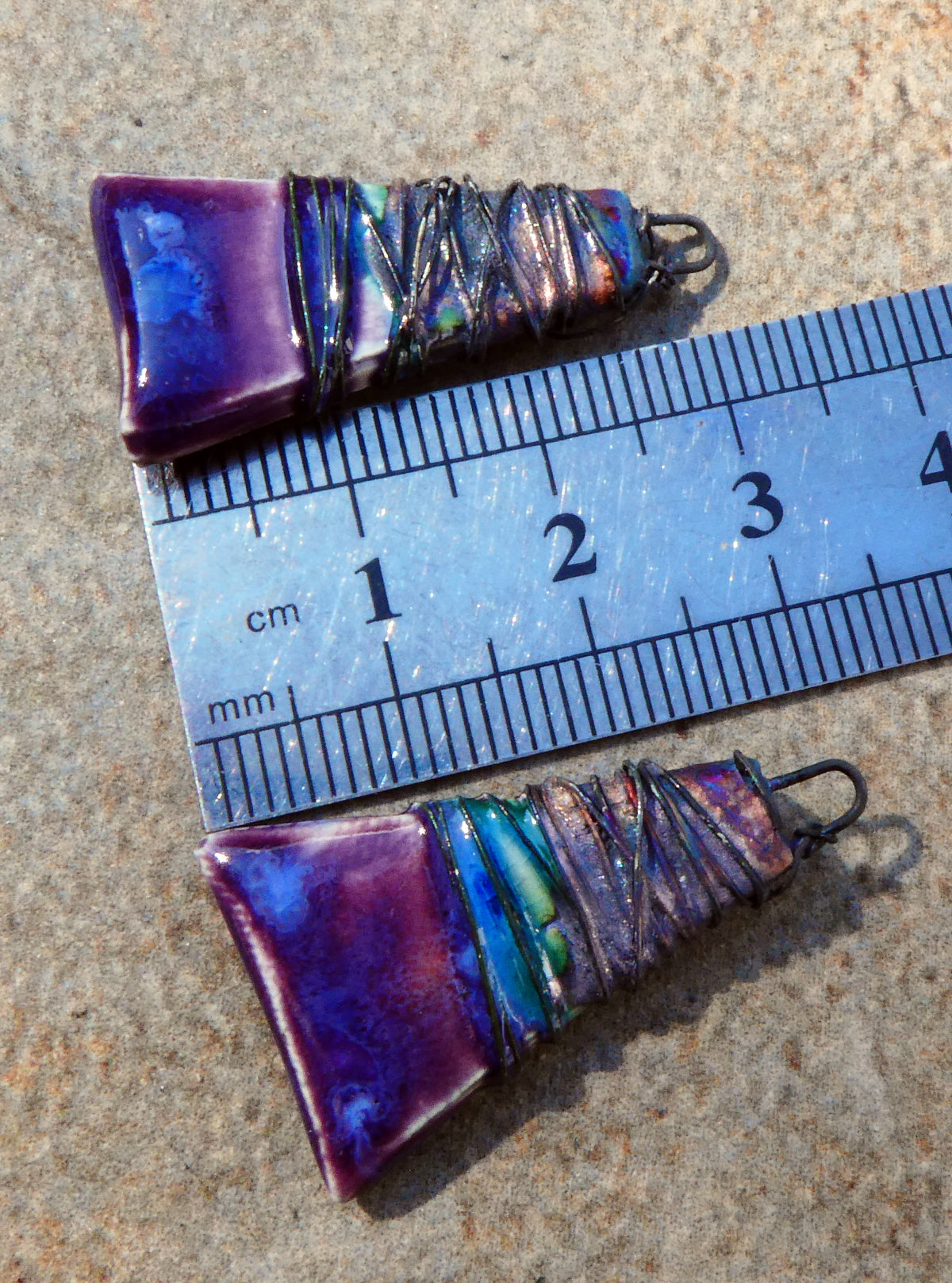 Ceramic Wire Wrapped Wedge Charms -Royal Fantasy