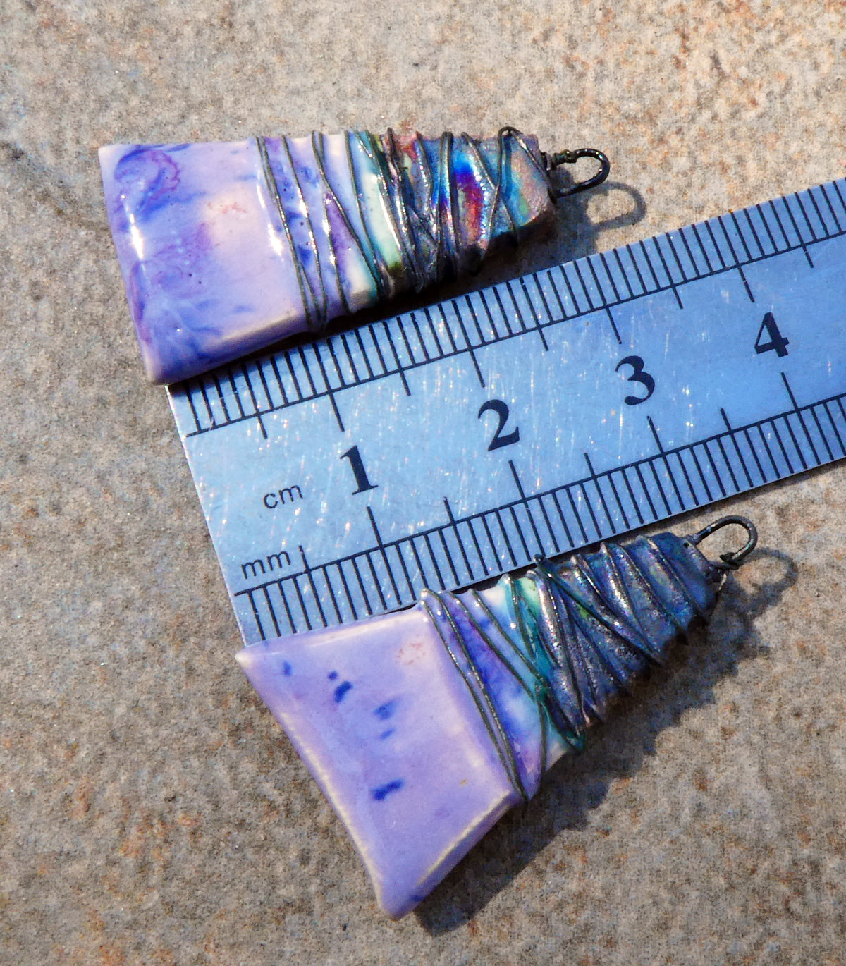 Ceramic Wire Wrapped Wedge Charms -Purple Reign