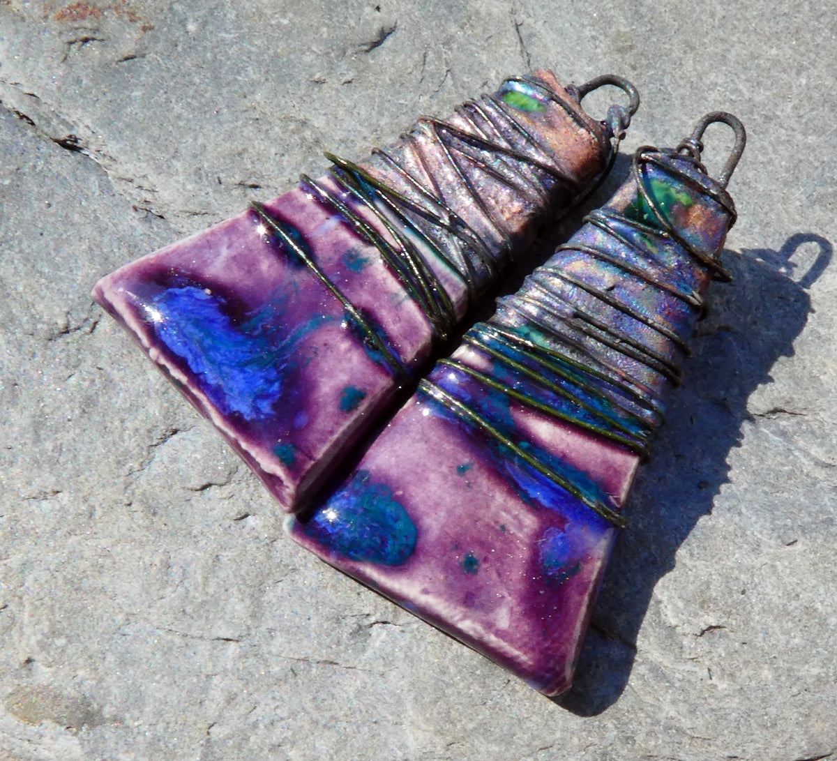 Ceramic Wire Wrapped Wedge Charms -La Fiesta